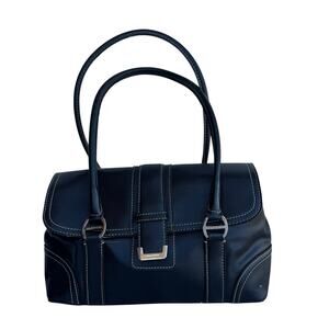 Liz Claiborne Accessories Black Satchel Faux Leather Double Handle Shoulder Bag